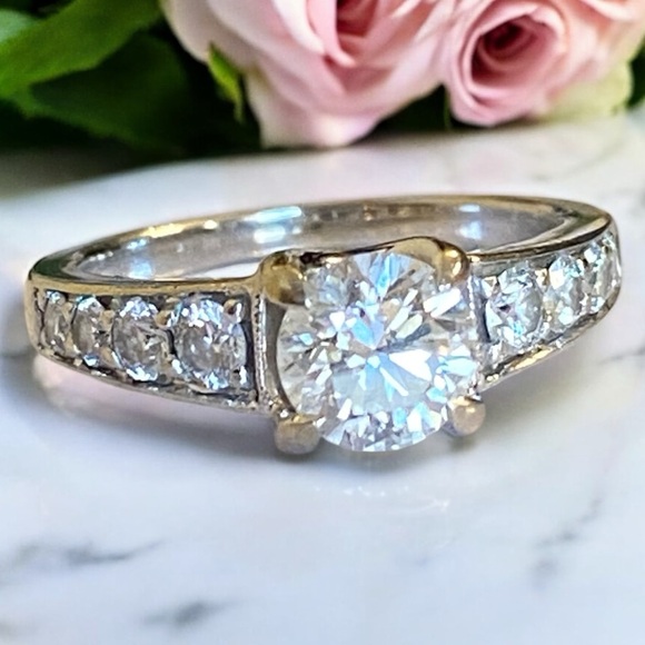 VS2 18k GIA Cert 1.32 CTW White Gold Diamond Engagement Ring 5.75 GORGEOUS - Picture 1 of 17